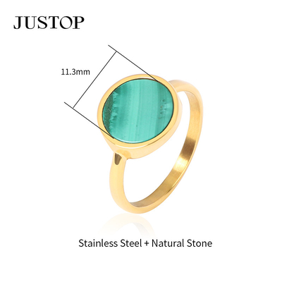 JUSTOP 欧美时尚孔雀石手饰简约天然石指环素圈轻著食指戒指饰品