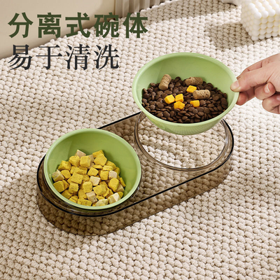 猫碗食盆透明猫咪斜口双碗保护颈椎防打翻狗粮碗猫喝水碗宠物用品